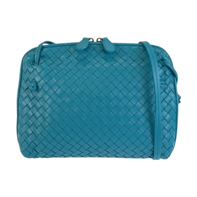 美品 BOTTEGAVENETA ボッテガヴェネタ イントレチャート ノディーニ ターコイズブルー レザー ショルダーバッグ ポシェット 601868 【中古】