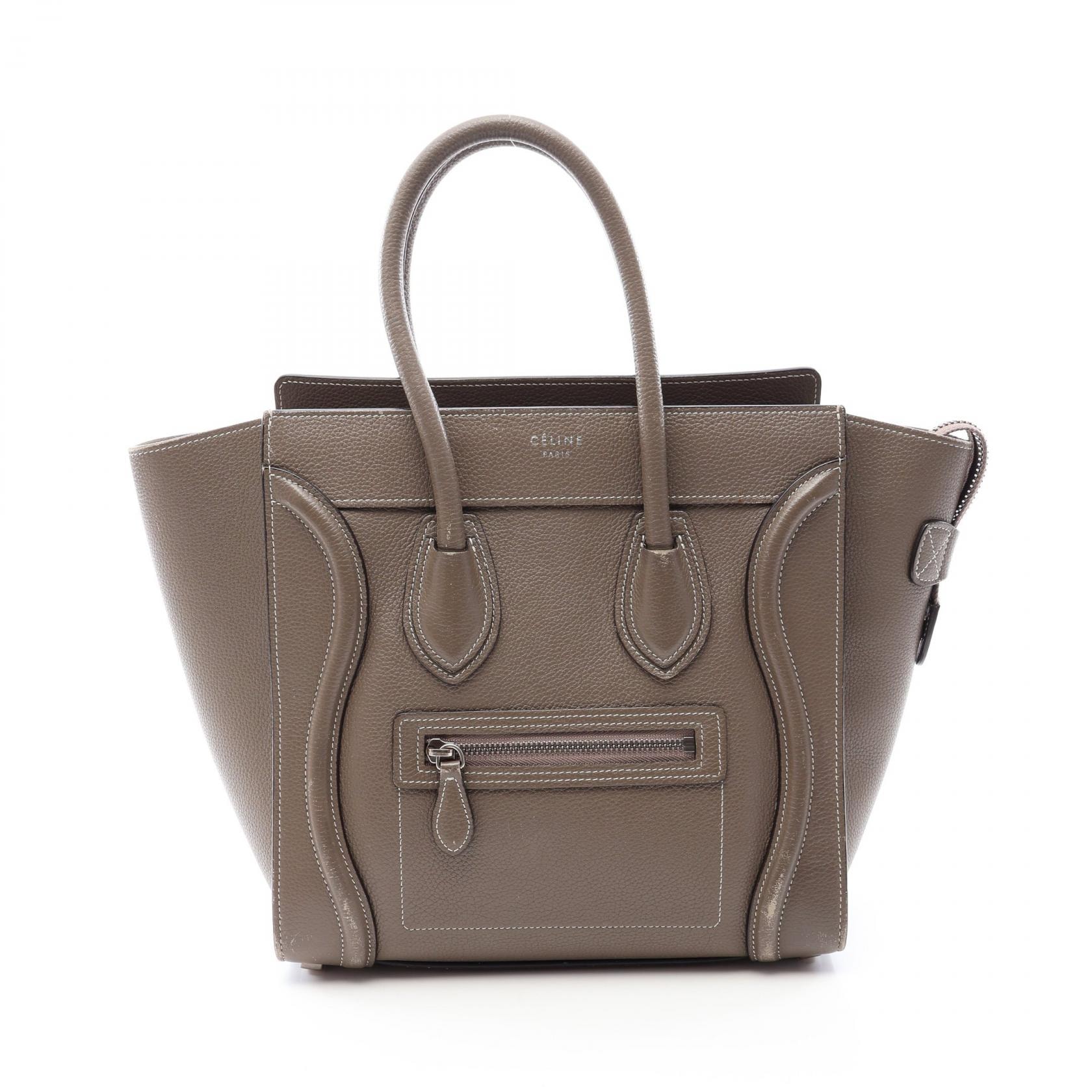 セリーヌ CELINE ラゲージ マイクロショッパー トートバッグ バッグ レザー レディース グレー系 【中古】