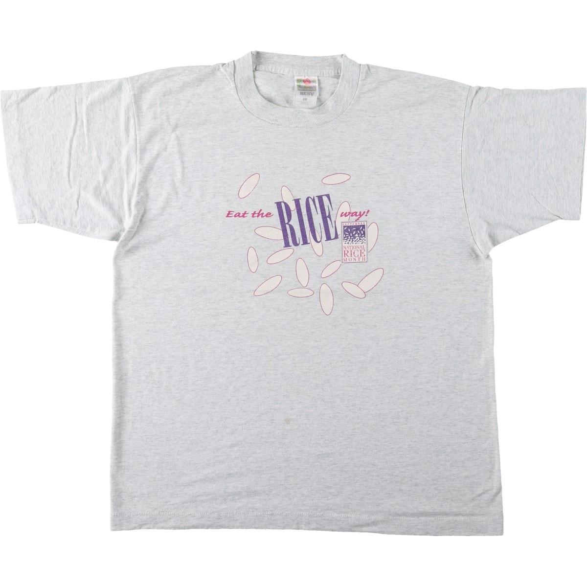 古着 90年代 フルーツオブザルーム FRUIT OF THE LOOM NATIONAL RICE MONTH プリントTシャツ USA製 メンズL相当 ヴィンテージ/eaa642388