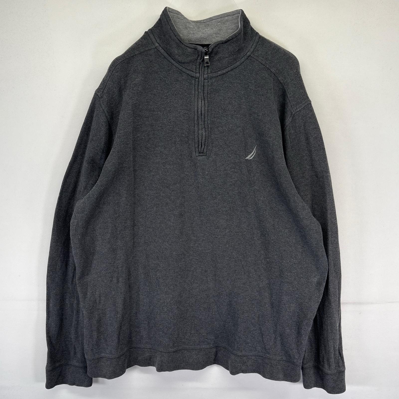 古着 ノーティカ NAUTICA スウェット ハーフジップ プルオーバー ワンポイント刺繍ロゴ 2XL  グレー系 メンズ