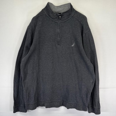 古着 ノーティカ NAUTICA スウェット ハーフジップ プルオーバー ワンポイント刺繍ロゴ 2XL グレー系 メンズ