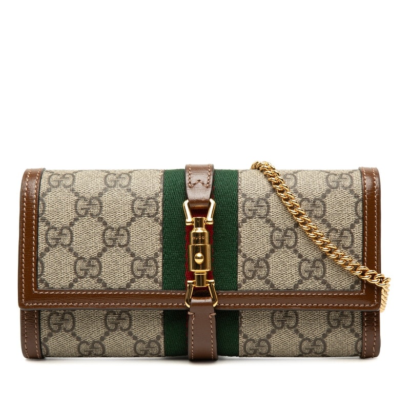 グッチ GGスプリーム ジャッキー 1961 チェーンウォレット 長財布 652681 ベージュ ブラウン PVC レザー レディース GUCCI 中古