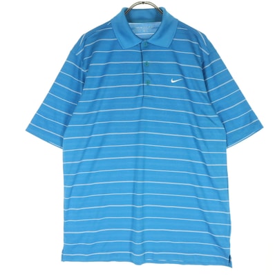 美品 NIKE GOLF ナイキゴルフ ボーダー柄 スウッシュ 半袖 ポロシャツ M ブルー