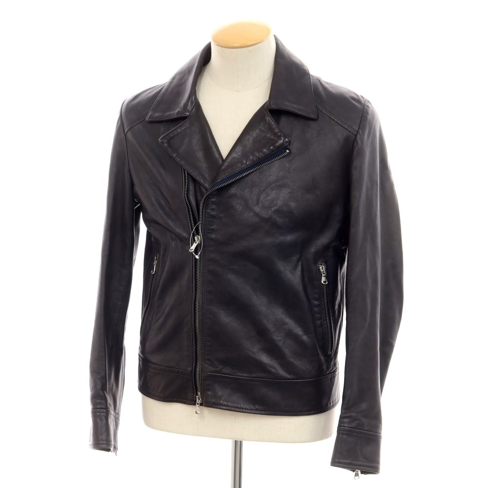 【中古】エンメティ EMMETI ラムスキン ダブル ライダースジャケット ブラック【サイズ44】【メンズ】