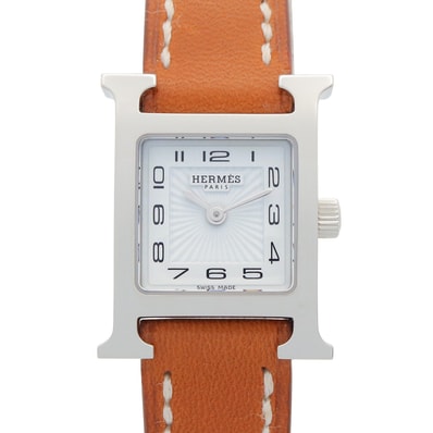 エルメス HERMES Hウォッチ ミニ 腕時計 時計 ステンレススチール レザーベルト レディース ホワイト系 HH1.110 【中古】