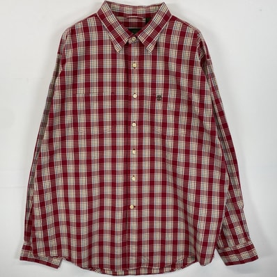 古着 ティンバーランド Timberland 長袖シャツ 胸ポケット ワンポイントロゴ刺繍 XL レッド系 チェック メンズ