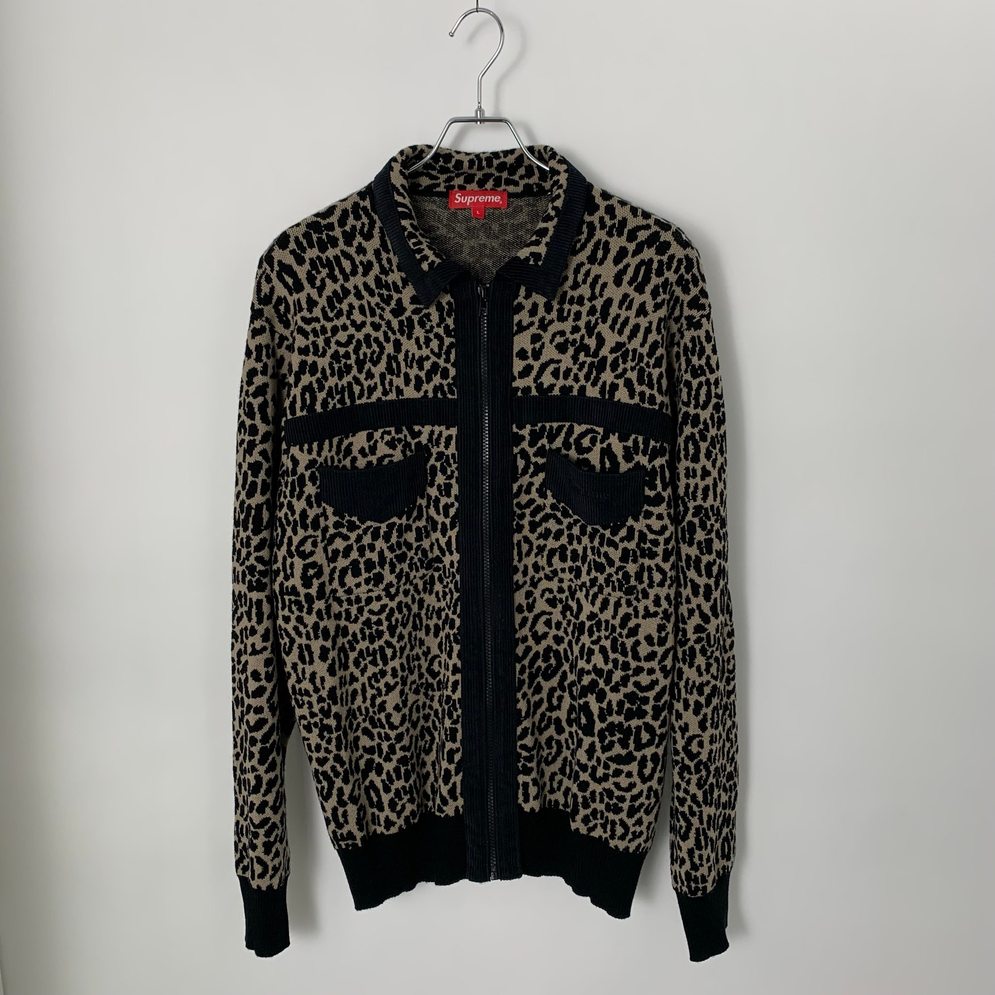 Supreme Corduroy Detailed Zip Sweater "Leopard" (18FW)
