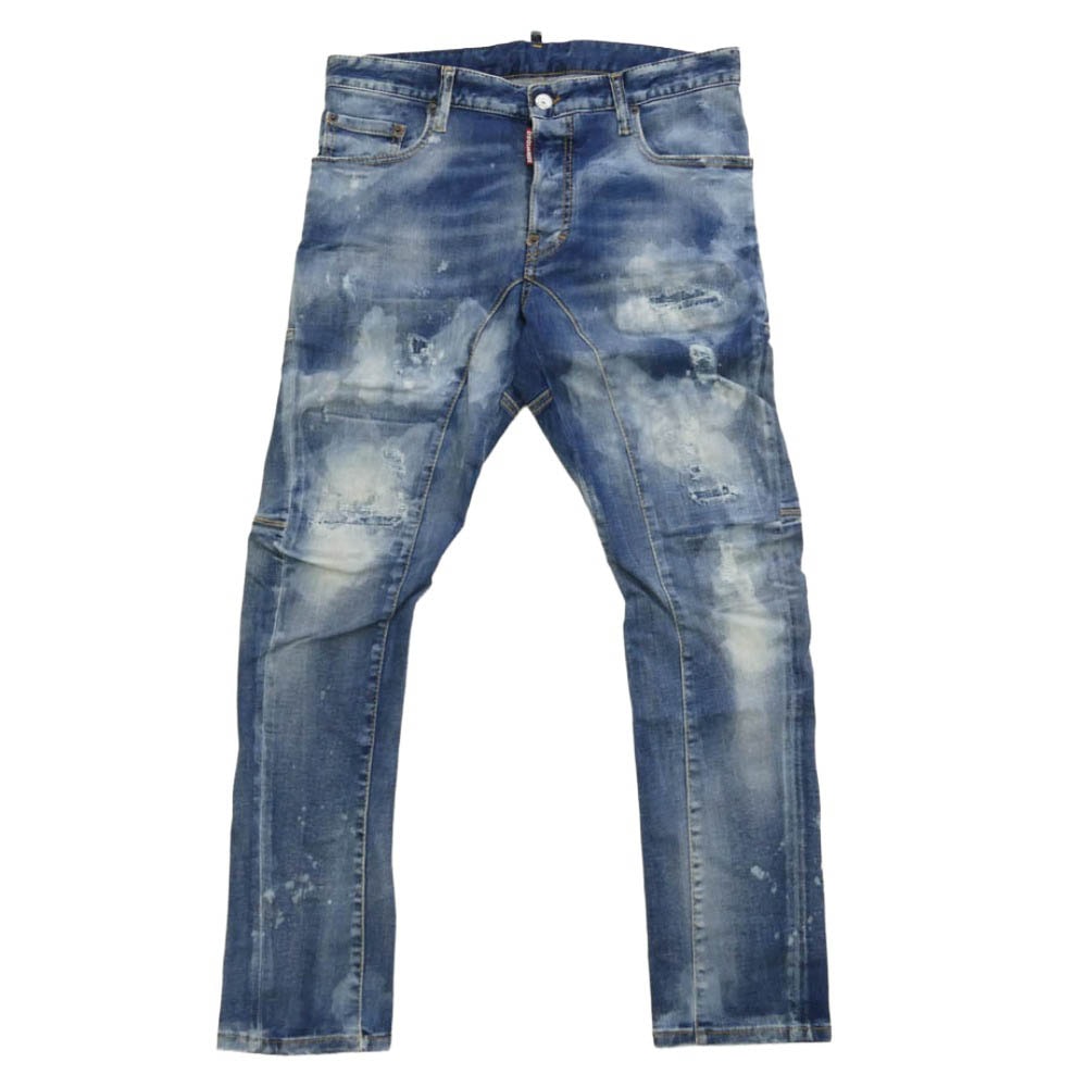 DSQUARED2 ディースクエアード 22AW S74LB1179 S30789 TIDY BIKER JEAN タイディ バイカー ブリーチ加工 ロゴパッチ スキニー スリム テーパード デニム パンツ ジーンズ 48【中古】