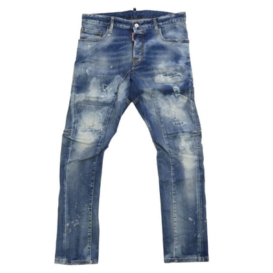 DSQUARED2 ディースクエアード 22AW S74LB1179 S30789 TIDY BIKER JEAN タイディ バイカー ブリーチ加工 ロゴパッチ スキニー スリム テーパード デニム パンツ ジーンズ 48【中古】
