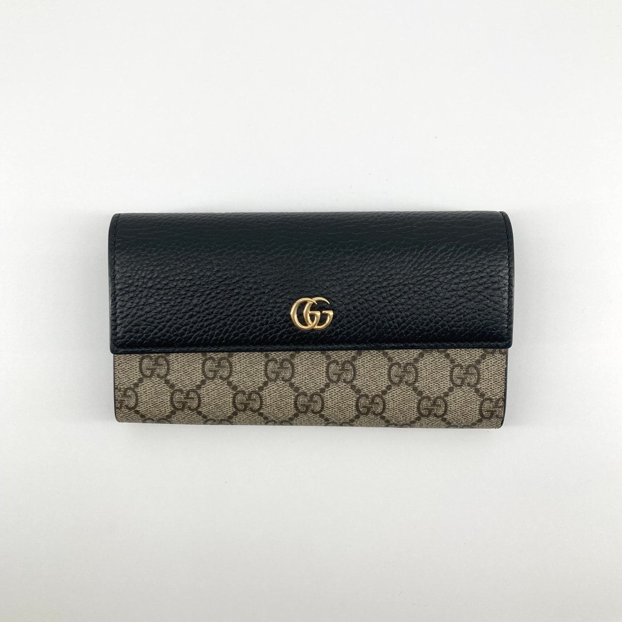 GUCCI(グッチ) GGマーモント コンチネンタル 456116 長財布 ブラック×グレージュ