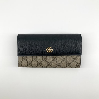 GUCCI(グッチ) GGマーモント コンチネンタル 456116 長財布 ブラック×グレージュ
