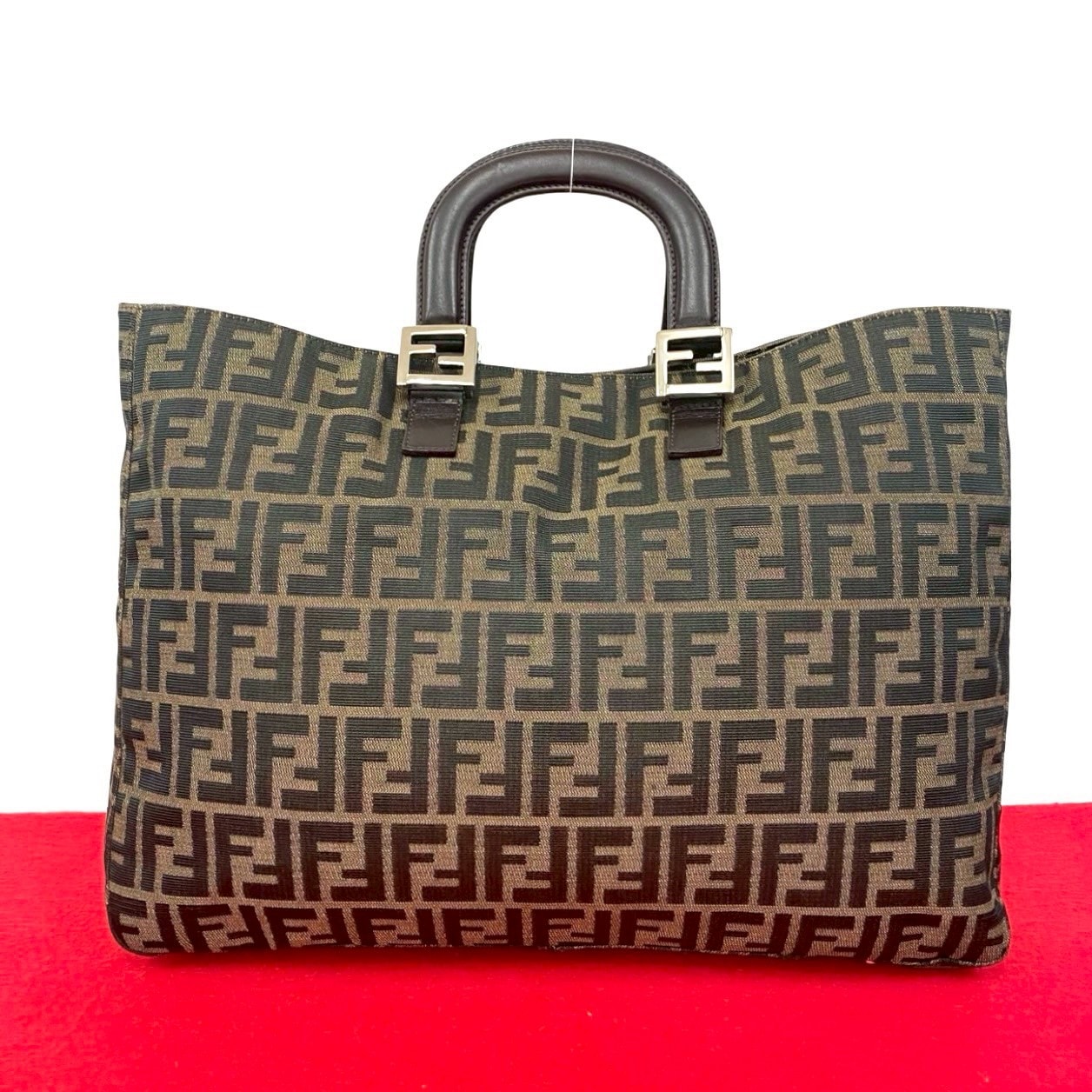 FENDI フェンディ ズッカ FF 柄 レザー キャンバス ハンドバッグ ブラウン
 47294