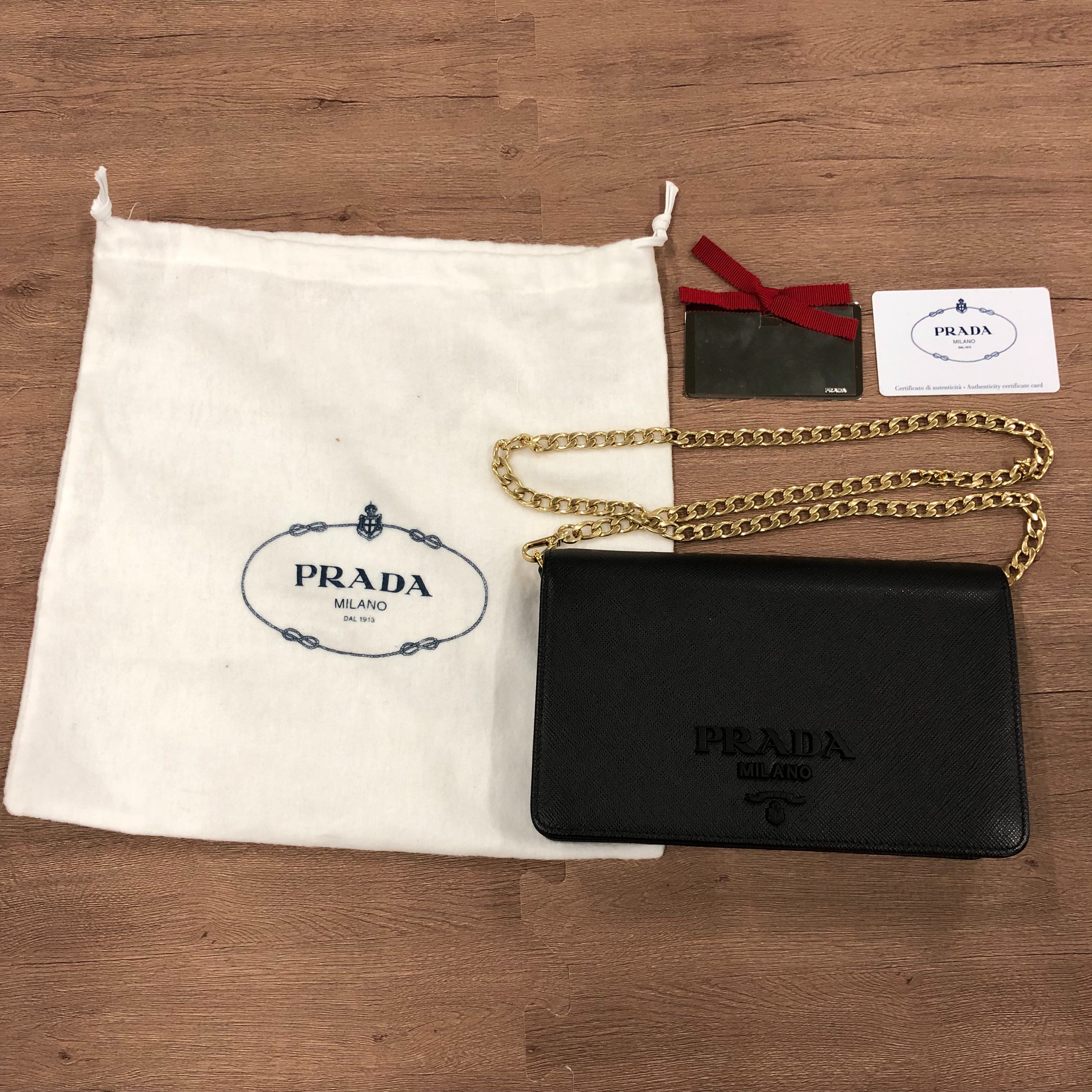 PRADA Saffiano Leather Chain Wallet "Black"