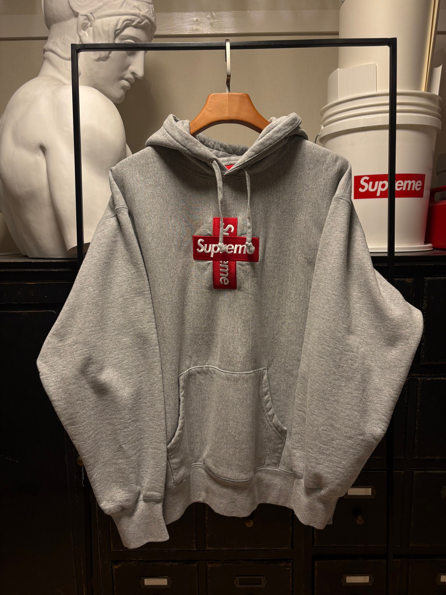Supreme Cross Box Logo Hooded Sweatshirt "Grey"
