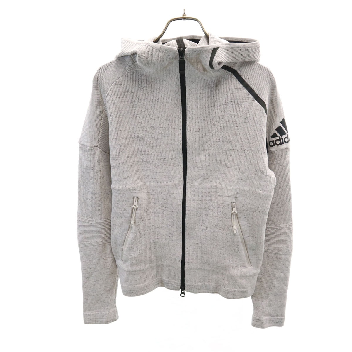 adidas アディダス 長袖 プライムニット ジップパーカー M グレー