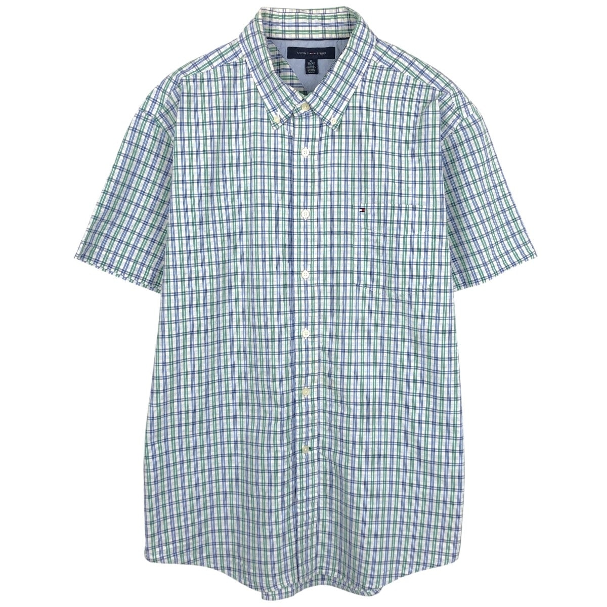 古着 トミーヒルフィガー TOMMY HILFIGER シアサッカー 半袖 ボタンダウン チェックシャツ メンズXL相当/eaa668753