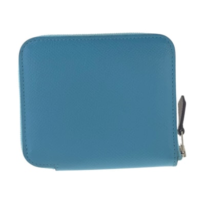 美品 HERMES エルメス アザップ コンパクト シルクイン ブルー シルバー金具 レザー シルク/ 折財布 コインケース 小銭入れ D刻印 505590 【中古】