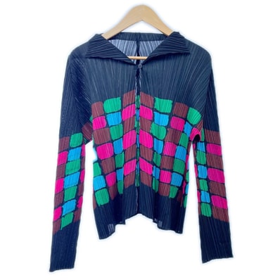 ISSEY MIYAKE イッセイミヤケ カラーブロック カーディガン サイズ3 レディース PP23-JO762 ブラック