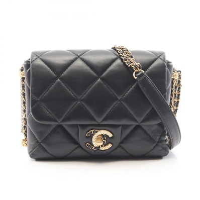 シャネル CHANEL マトラッセ スモールフラップ チェーンショルダー ショルダーバッグ バッグ ラムスキン(羊革) レディース ブラック系 【中古】
