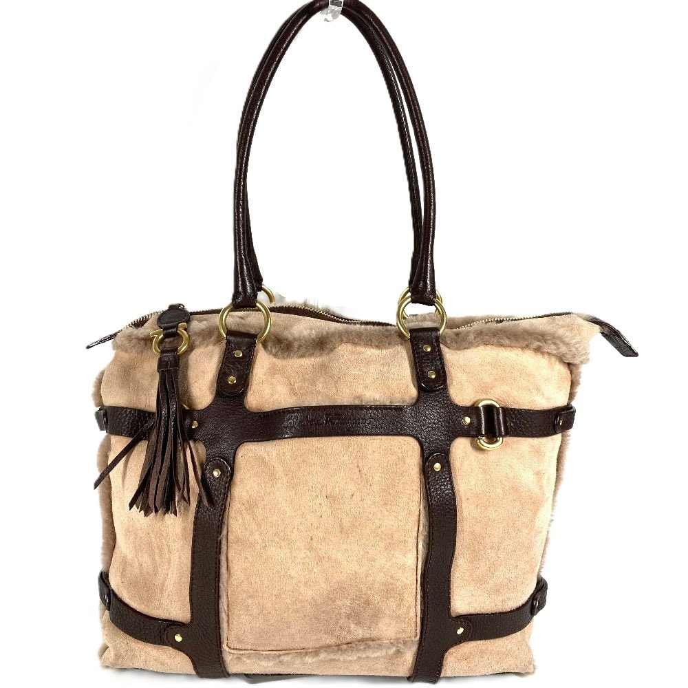 サルヴァトーレフェラガモ Salvatore Ferragamo ファー フリンジ タッセル トートバッグ カバン 肩掛け ハンドバッグ ショルダーバッグ ムートン ベージュ