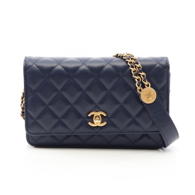 シャネル CHANEL マトラッセ ショルダーバッグ バッグ キャビアスキン(グレインドカーフ) レディース ネイビー系 AP2840 【中古】