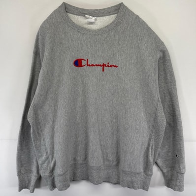古着 チャンピオン Champion スウェット ロゴ 大きいサイズ 刺繍 トレーナー クルーネック リバスウィーブ 2XL グレー系 メンズ