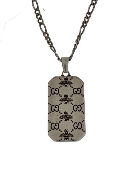 GUCCI GG Bee Engraved Pendant Necklace "Silver"