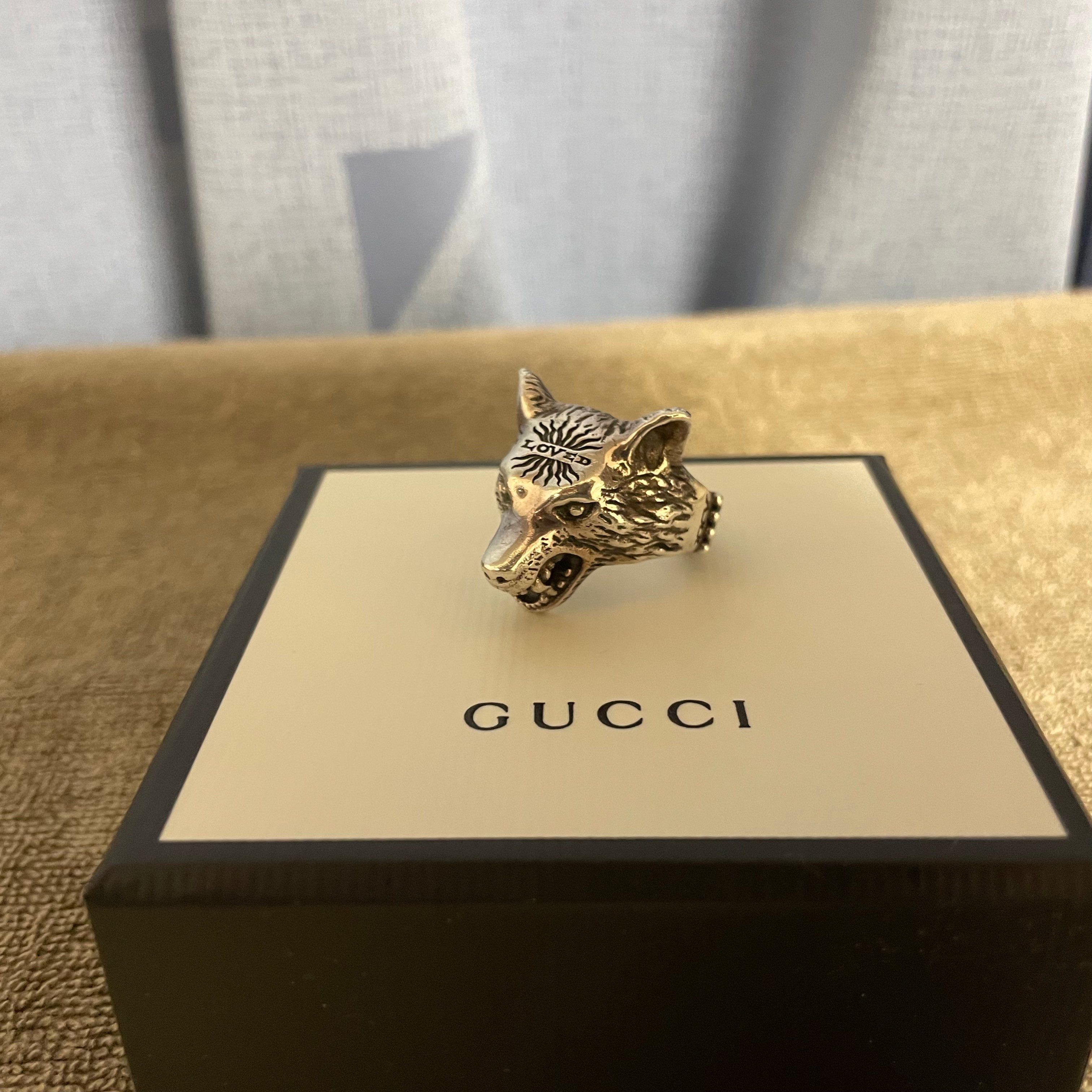 GUCCI Anger Forest Wolf Head Ring "Silver"