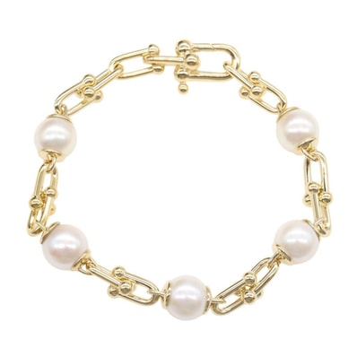 ティファニー TIFFANY&CO ハードウェアリンク フレッシュウォーターパール ブレスレット ブレスレット アクセサリー K18(イエローゴールド) パール レディース ゴールド系 / ホワイト系 【中古】