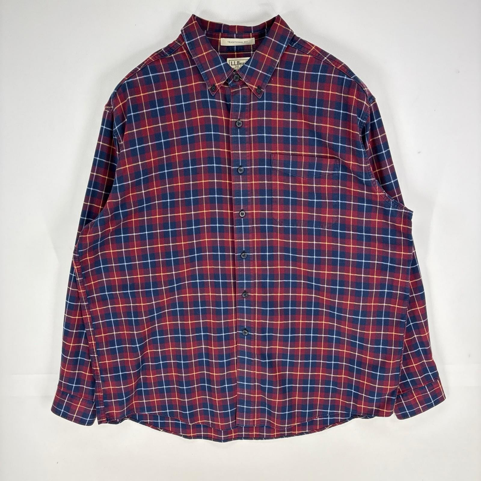 古着 エルエルビーン L.L.Bean 長袖シャツ ボタンダウン ネル 胸ポケット アウトドア XL  レッド系 チェック メンズ