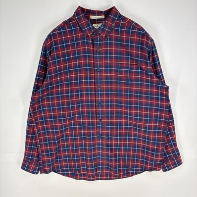 古着 エルエルビーン L.L.Bean 長袖シャツ ボタンダウン ネル 胸ポケット アウトドア XL レッド系 チェック メンズ