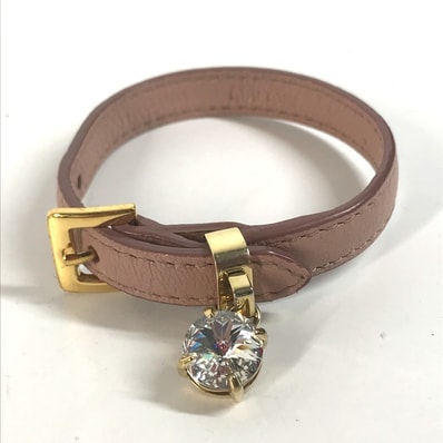 ミュウミュウ MIUMIU ラインストーン アクセサリー バングル ブレスレット レザー ピンク