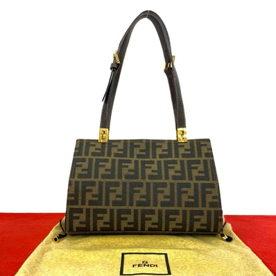 FENDI フェンディ ズッカ FF ロゴ キャンバス レザー ハンドバッグ ブラウン
32753