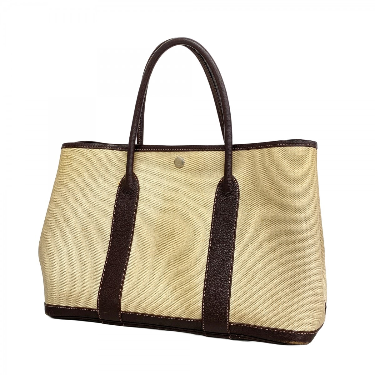 【6db1919】エルメス トートバッグ ガーデンパーティPM トワルアッシュ ブラウン シルバー金具 □F刻印【中古】レディース