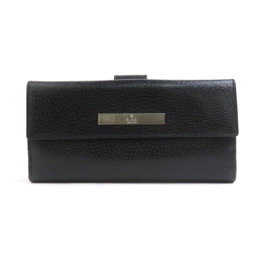 グッチ GUCCI 二つ折り長財布 レザー ブラック シルバー ユニセックス【中古】 e60538a