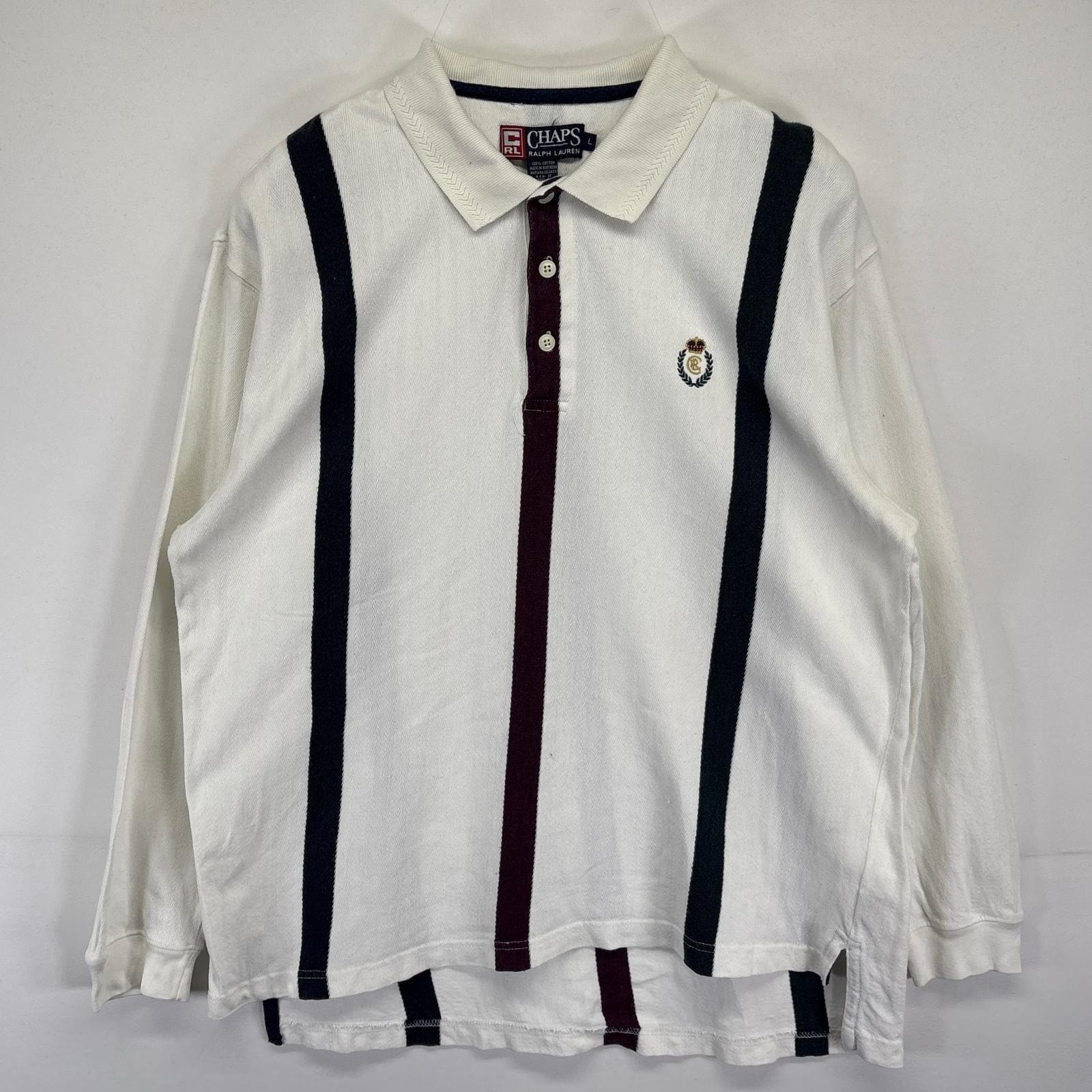 古着 チャップスラルフローレン CHAPS RALPHLAUREN 長袖 ポロシャツ ワンポイントロゴ刺繍デザイン ヘリンボーンツイル ストライプ柄 L マルチカラー メンズ