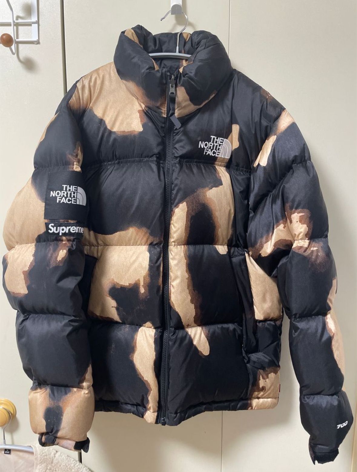 Supreme x The North Face Bleached Denim Print Nuptse Jacket "Black"