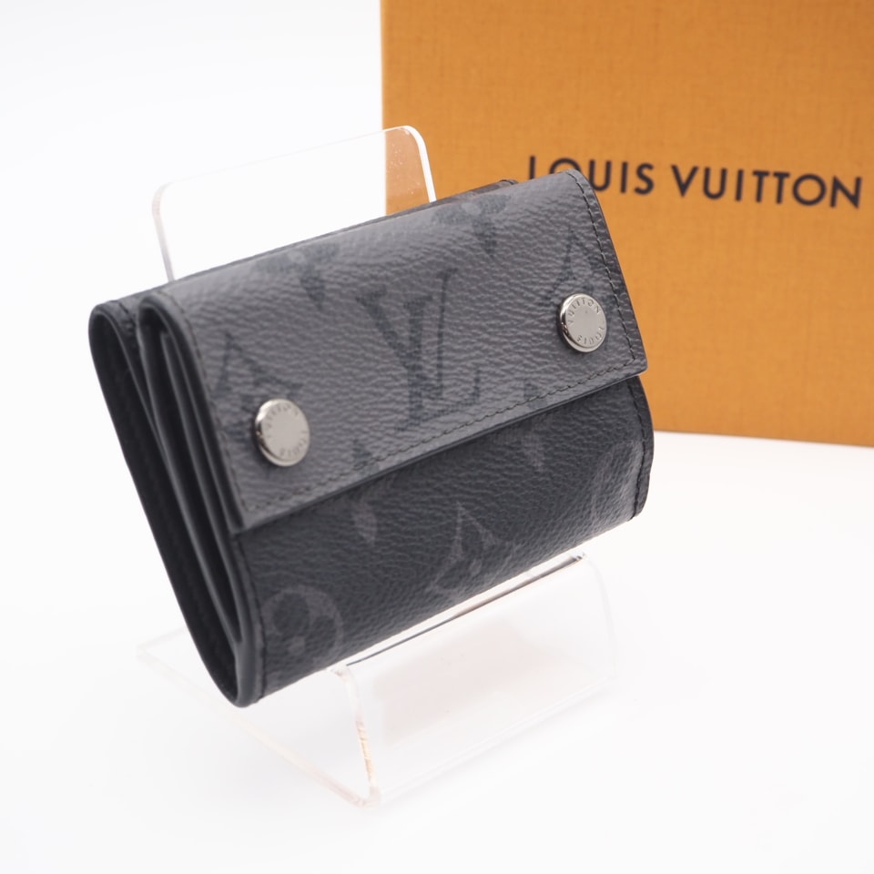 LOUIS VUITTON ルイ・ヴィトン エクリプス リバースディスカバリーコンパクトウォレット M45417 三つ折り財布 ブラック グレー コーティングキャンバス レザー メンズ