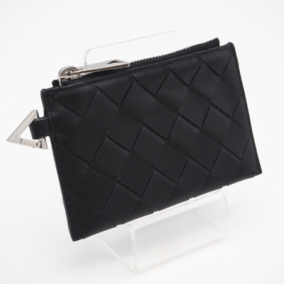 美品 BOTTEGAVENETA ボッテガヴェネタ イントレチャート中 マキシイントレチャート レザー 650529VCPQ33152 コインケース ブラック レザー メンズ