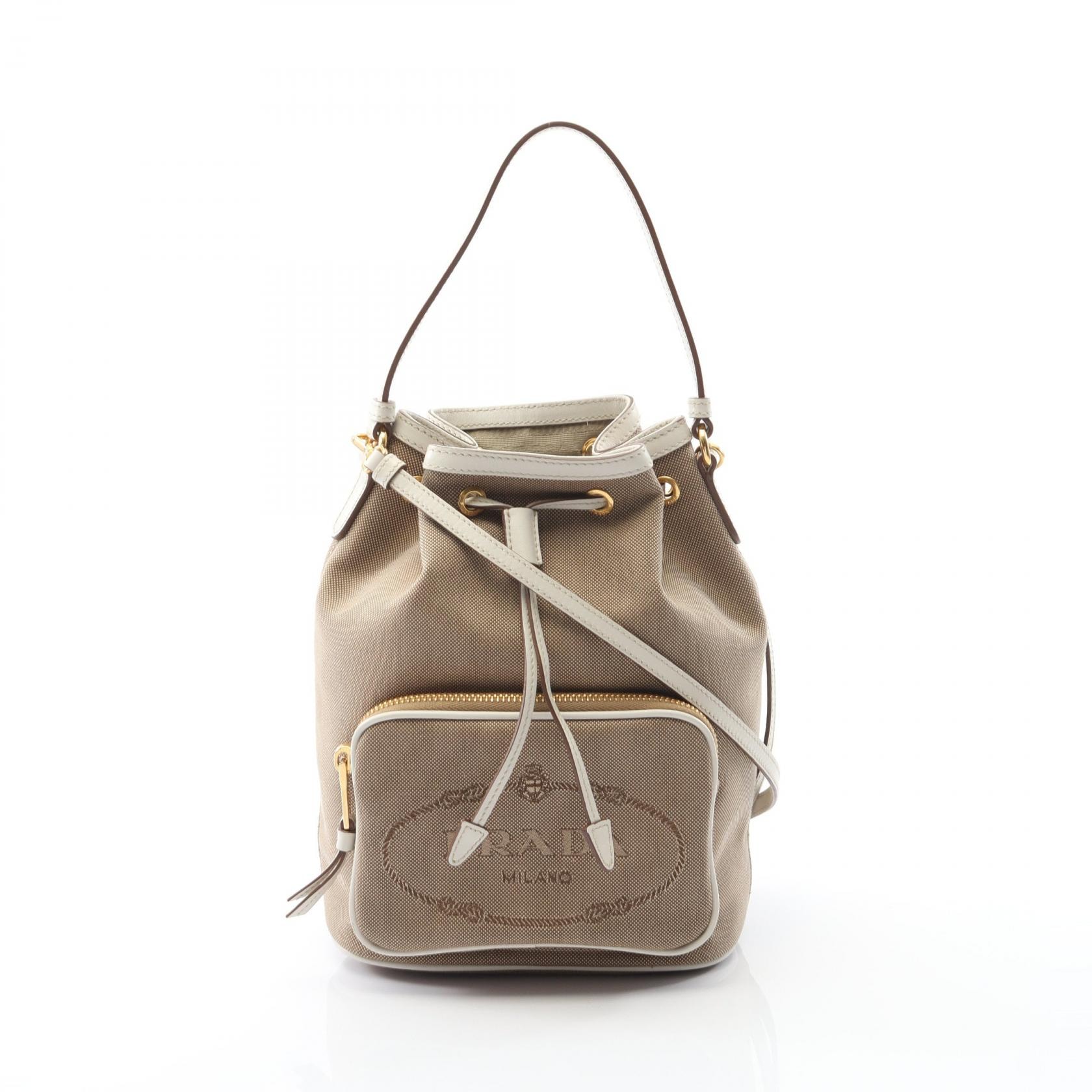 プラダ PRADA GLACE CALF ハンドバッグ バッグ キャンバス レザー レディース ベージュ系 / ホワイト系 【中古】