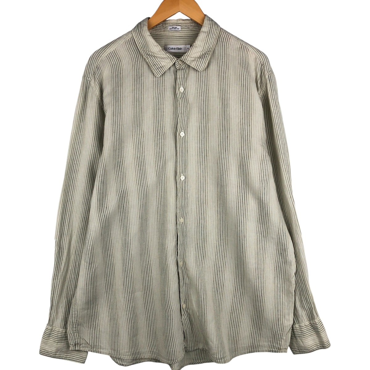古着 カルバンクライン Calvin klein ストライプ柄 長袖 リネンシャツ メンズXL相当/eaa459397