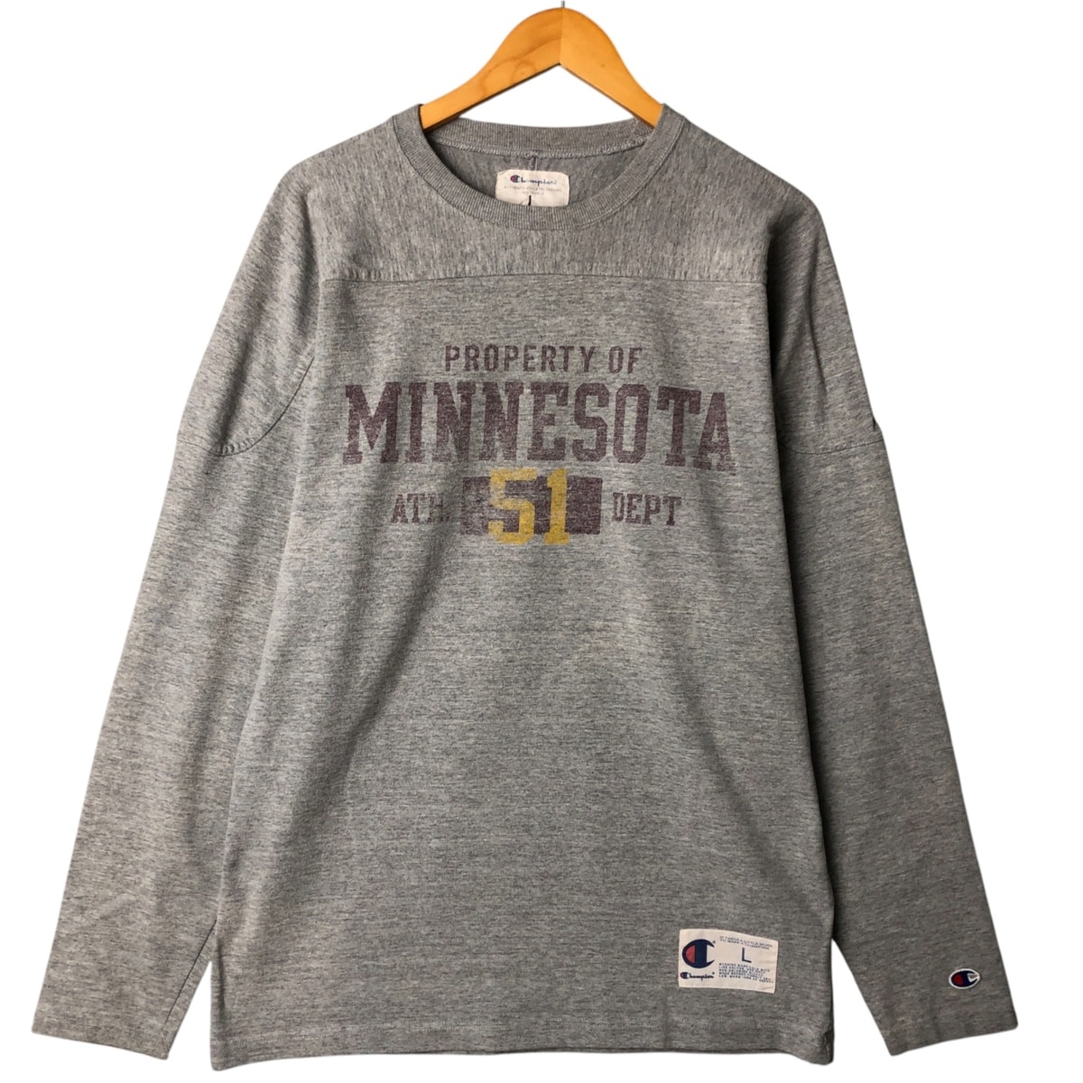 古着 チャンピオン Champion MINNESOTA ミネソタ大学 3連プリント カレッジ ロングTシャツ ロンT フットボールTシャツ メンズL相当/eaa566490