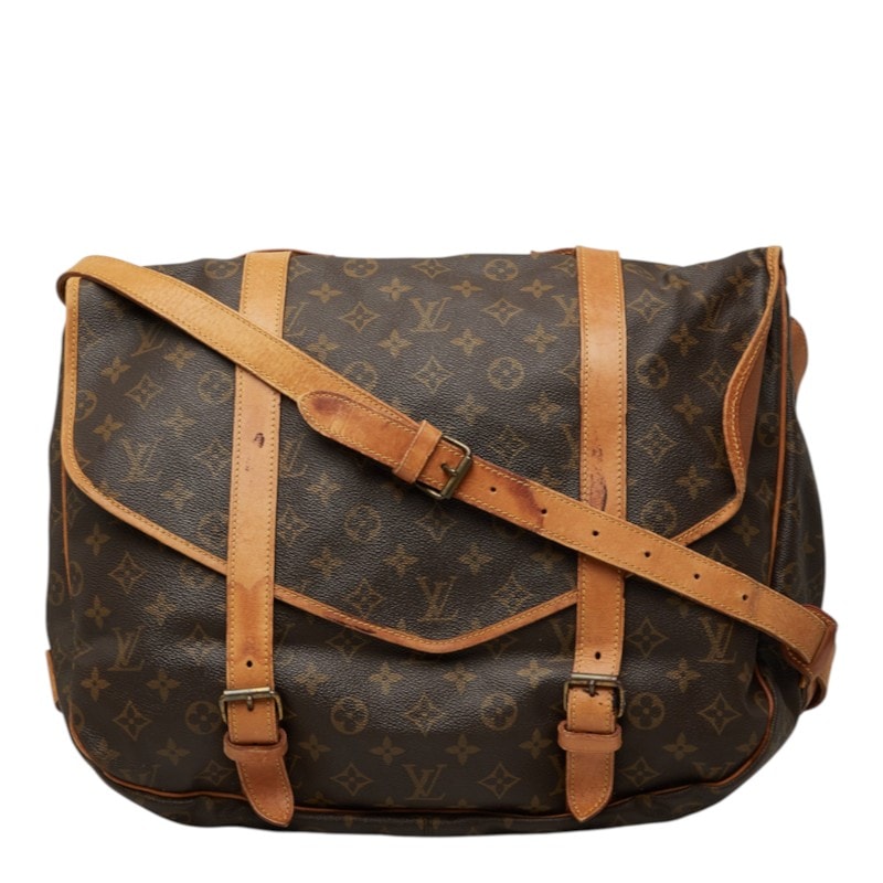 ルイ ヴィトン モノグラム ソミュール35 斜め掛け ショルダーバッグ M42254 ブラウン PVC レザー レディース LOUIS VUITTON 中古