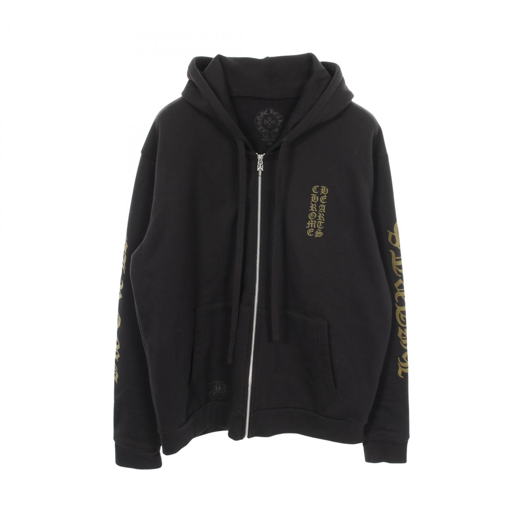 クロムハーツ CHROME HEARTS バーティカルロゴ パーカー 衣料品 トップス コットン メンズ ブラック系 【中古】
