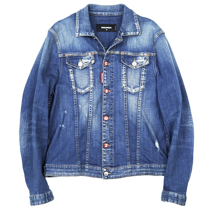 【SALE】DSQUARED2 ディースクエアード ジャケット デニム サイズ 48 メンズ ロゴ ボタン Gジャン ダメージ加工 ストレッチ ロングスリーブ アウター インディゴ イタリア製