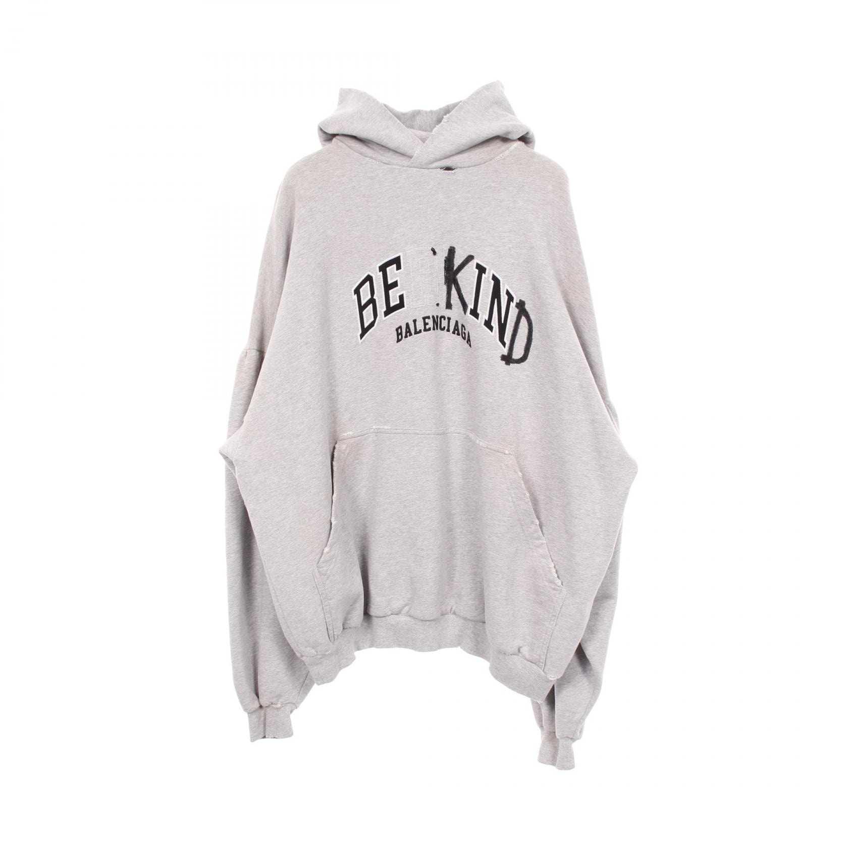 バレンシアガ BALENCIAGA ROUND HOODIE ユーズド加工 ダメージ加工 パーカー 衣料品 トップス コットン メンズ レディース グレー系 761458 【中古】