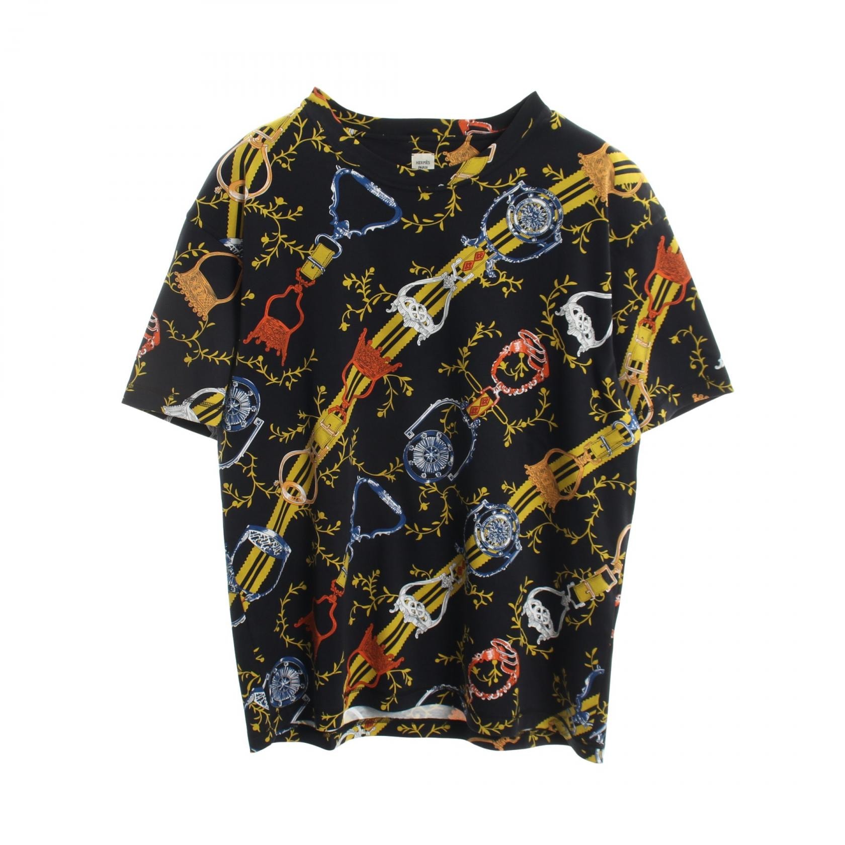 エルメス HERMES インターロックマキシ 半袖Tシャツ 衣料品 トップス コットン メンズ ブラック系 / イエロー系 / マルチカラー 4E4628DL 【中古】