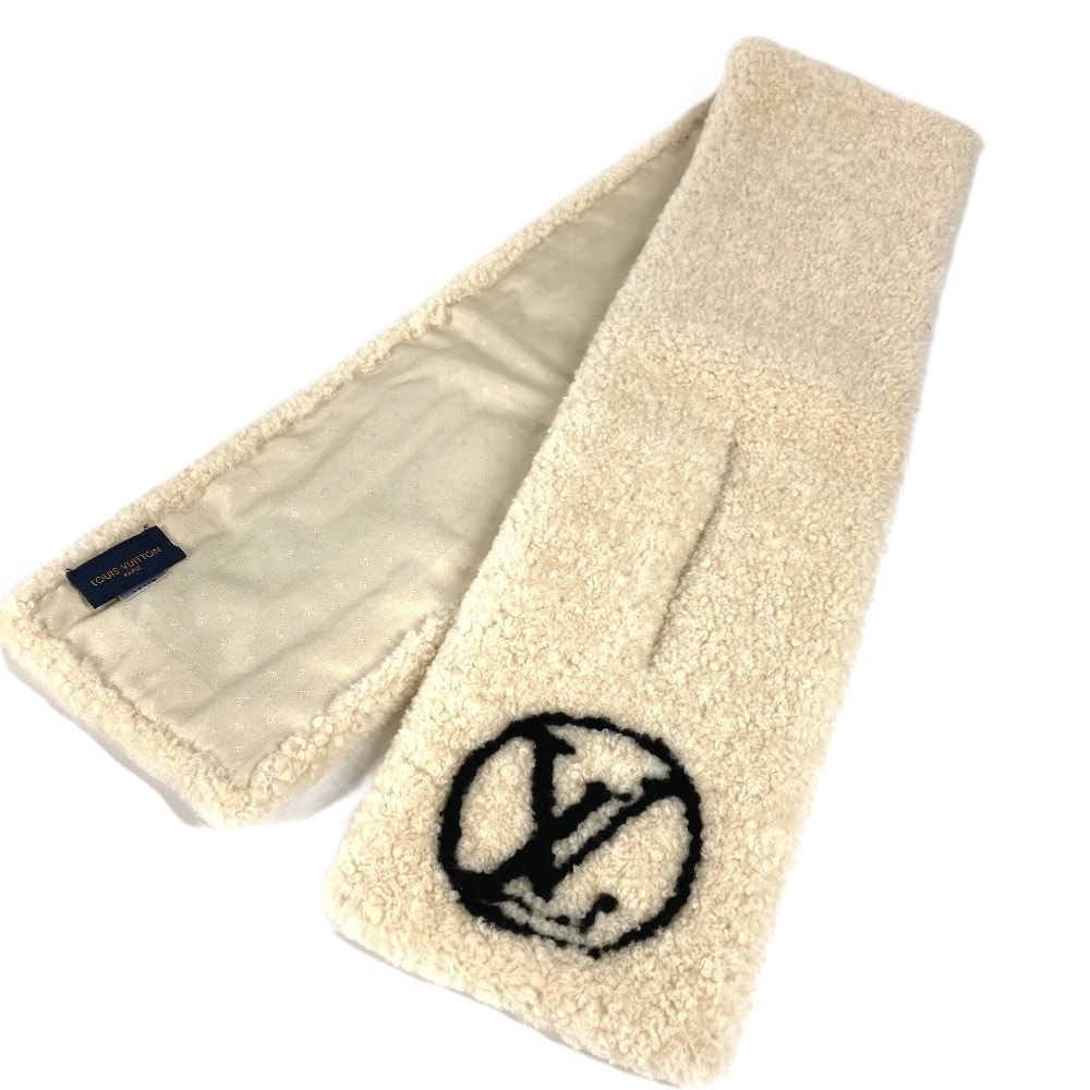 ルイヴィトン LOUIS VUITTON エシャルプ シャーリングラム M76452 モノグラムフラワー ムートン ティペット アクセサリー マフラー シアリング ベージュ