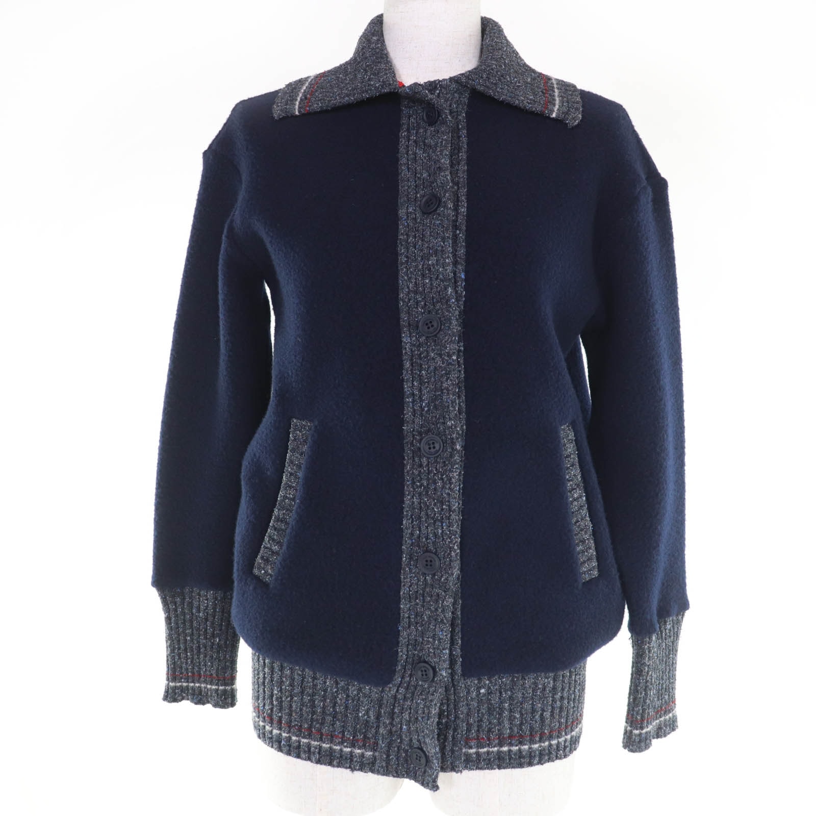 極美品 トムブラウン カーディガン ネイビー レディース 36 FJT350A
