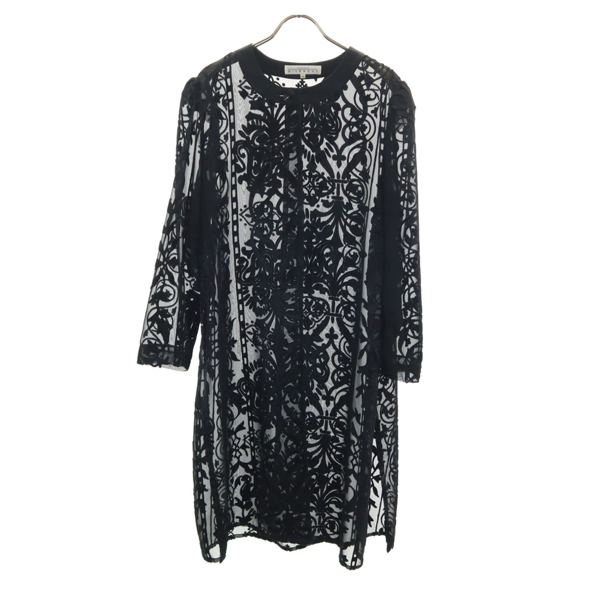 GIVENCHY ジバンシィ 90s 日本製 オールド 総柄 長袖 シースルー ロング カーディガン 13 ブラック